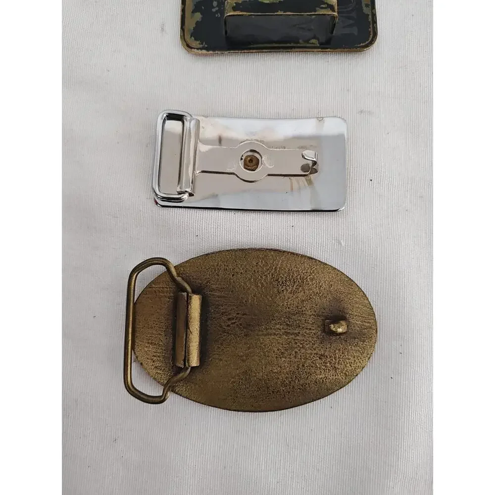 Lot of 3 vintage brass belt buckles NRA Freedom Cowboy‎ Six Shooter Security